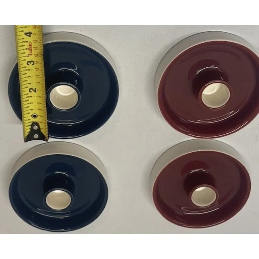 IKEA White Red White Blue Ceramic Candle Holders Set 4